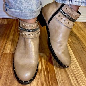 Beige leather studded booties
